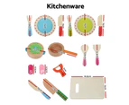 Keezi Kids Kitchen Play Set Wooden Pretend Toys Cooking Utensils Pots Pans Food