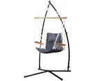 Gardeon Hammock Chair with Steel Stand Armrest Outdoor Hanging Grey