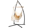 Gardeon Hammock Chair with Steel Stand Hanging Outdoor Tassel Cream