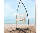 Gardeon Hammock Chair with Steel Stand Macrame Outdoor Swinging Cream