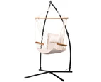 Gardeon Hammock Chair with Steel Stand Armrest Outdoor Hanging Cream