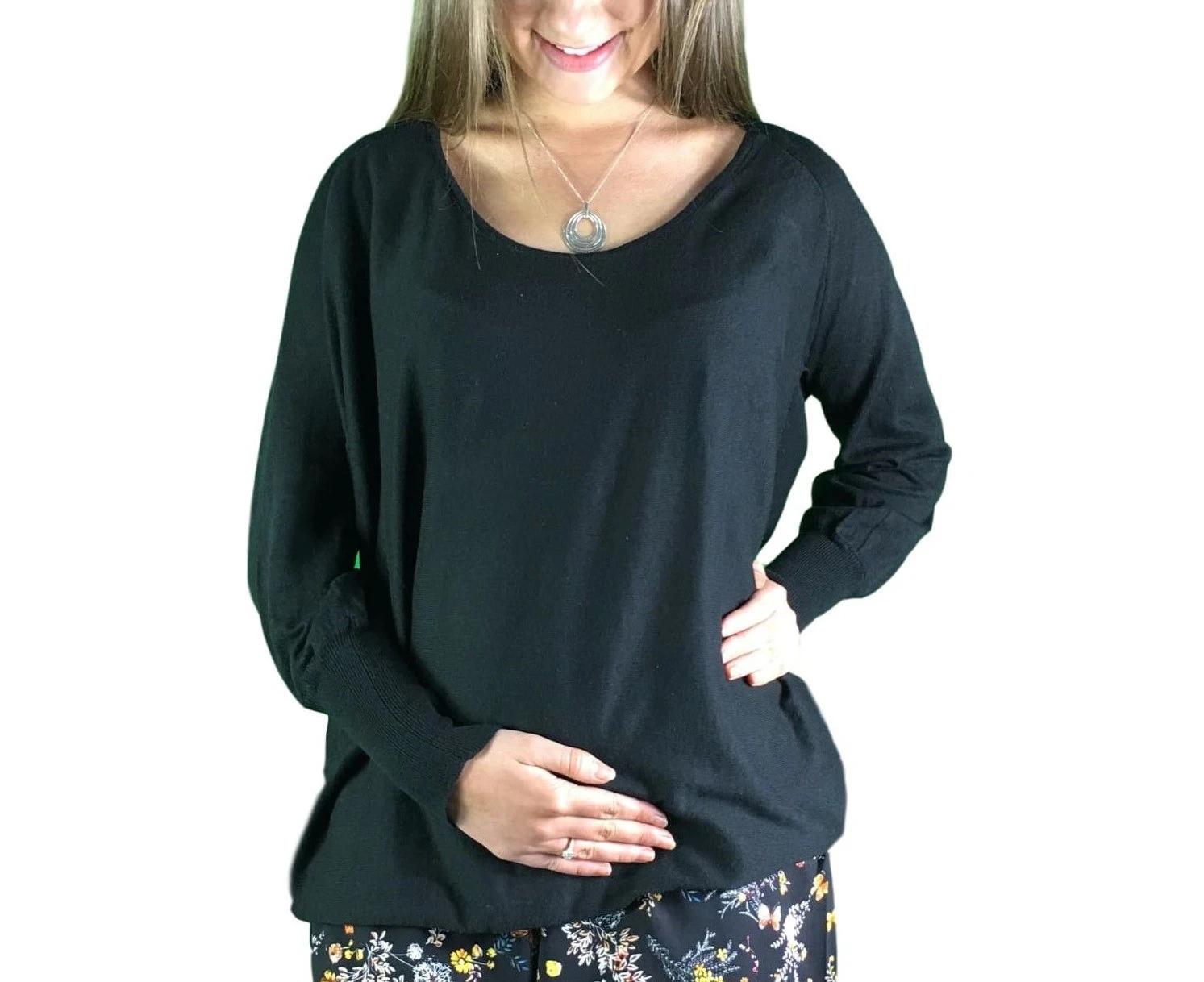 Lilly & Me Round Neck Maternity Lounge Top - Black