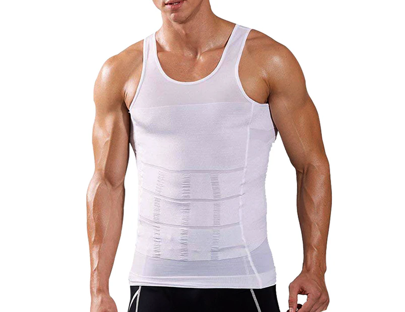 WeMeir Men's Compression Shirt Shapewear Slimming Body Shaper Vest Weight Loss Tank Top Undershirt-White