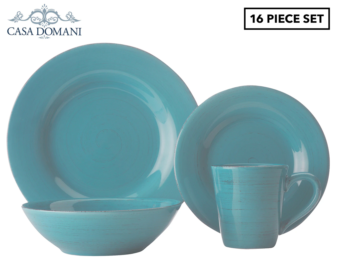 Casa Domani 16-Piece Portofino Dinner Set - Turquoise