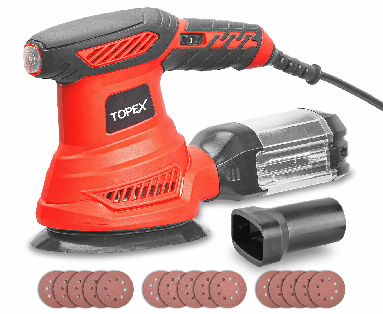 TOPEX 300W Random Orbital Sander Polisher Variable Speed +15pcs Sand Papers