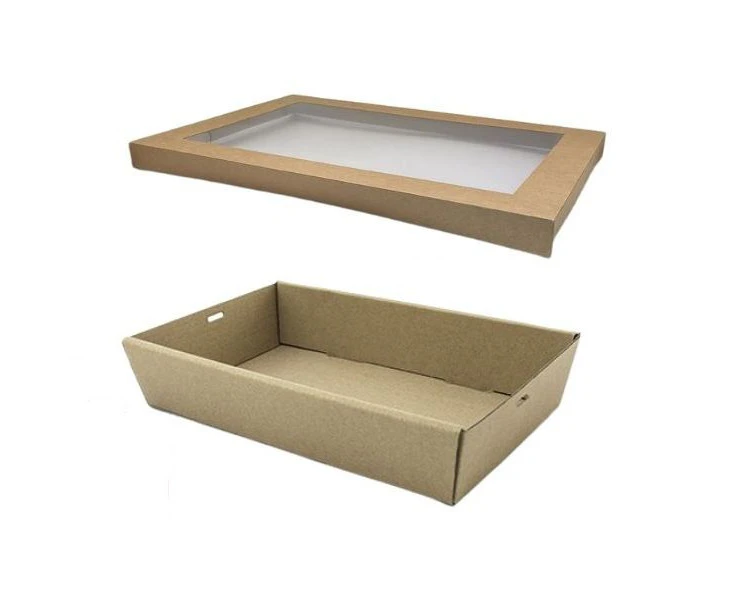 10 x Brown Kraft Disposable Catering Grazing Boxes Trays With Lids - Brown - Extra Large