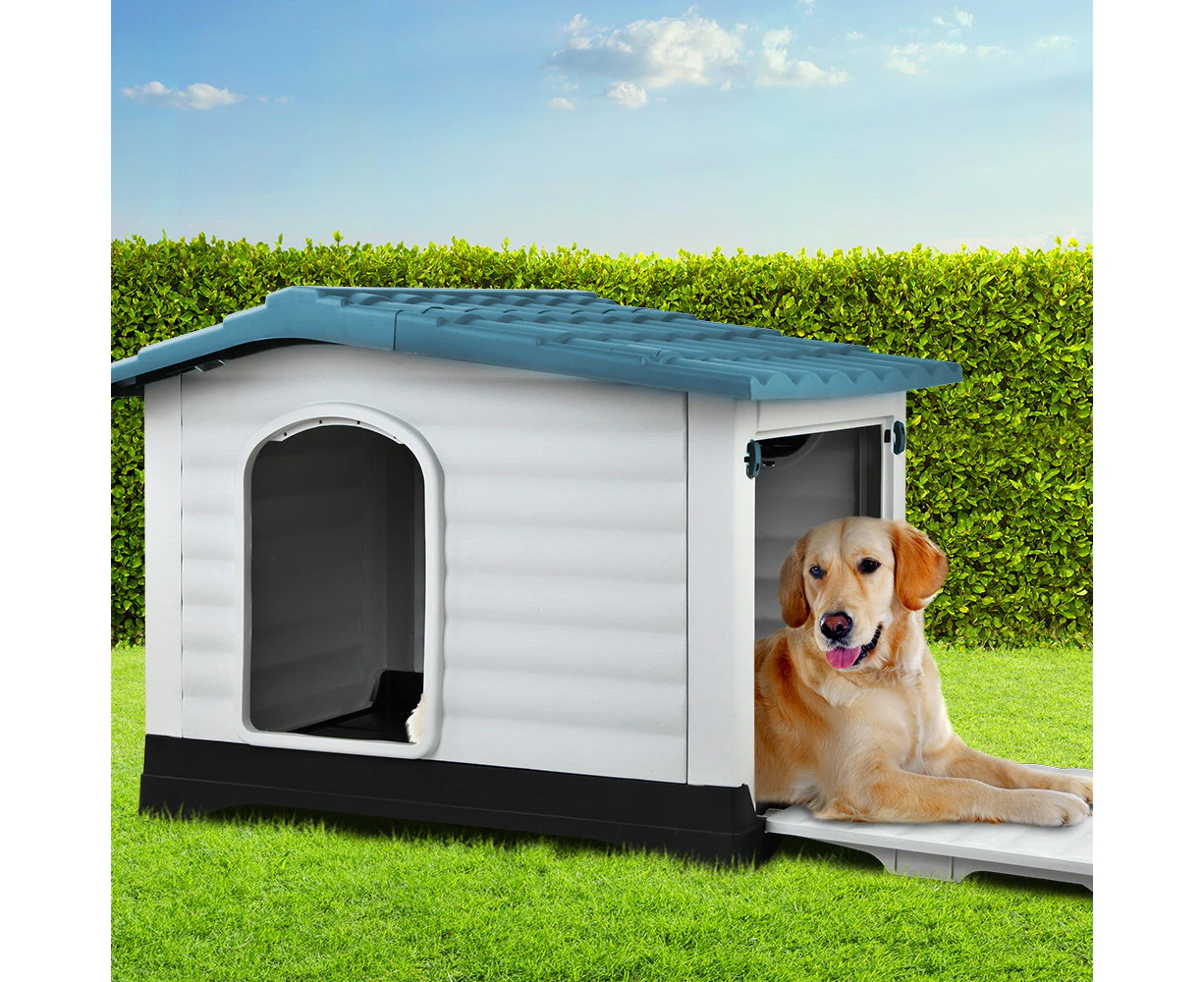 i.Pet Dog Kennel House Extra Large Outdoor Plastic Puppy Pet Cabin Shelter XL Blue