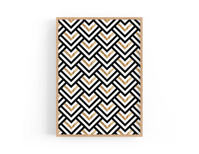 Geometric Pattern Abstract Black & White Wall Art #4 - Natural Timber Frame + Paper Print