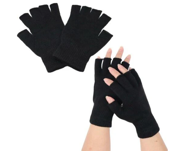 Winter Fingerless Gloves Open Finger Black Soft Warm Knitted Glove Unisex