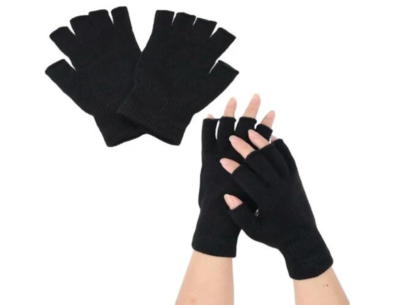 Winter Fingerless Gloves Open Finger Black Soft Warm Knitted Glove  Unisex<!-- -->