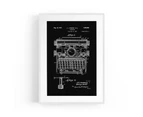 Vintage Typewriter Black Patent Wall Art #3 - White Frame + Paper Print + Mat Board