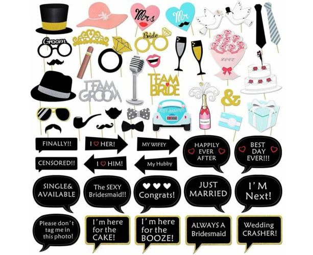 Wedding Photo Booth Props Kit Bridal Shower Bachelorette Party Supplies 52pc Set