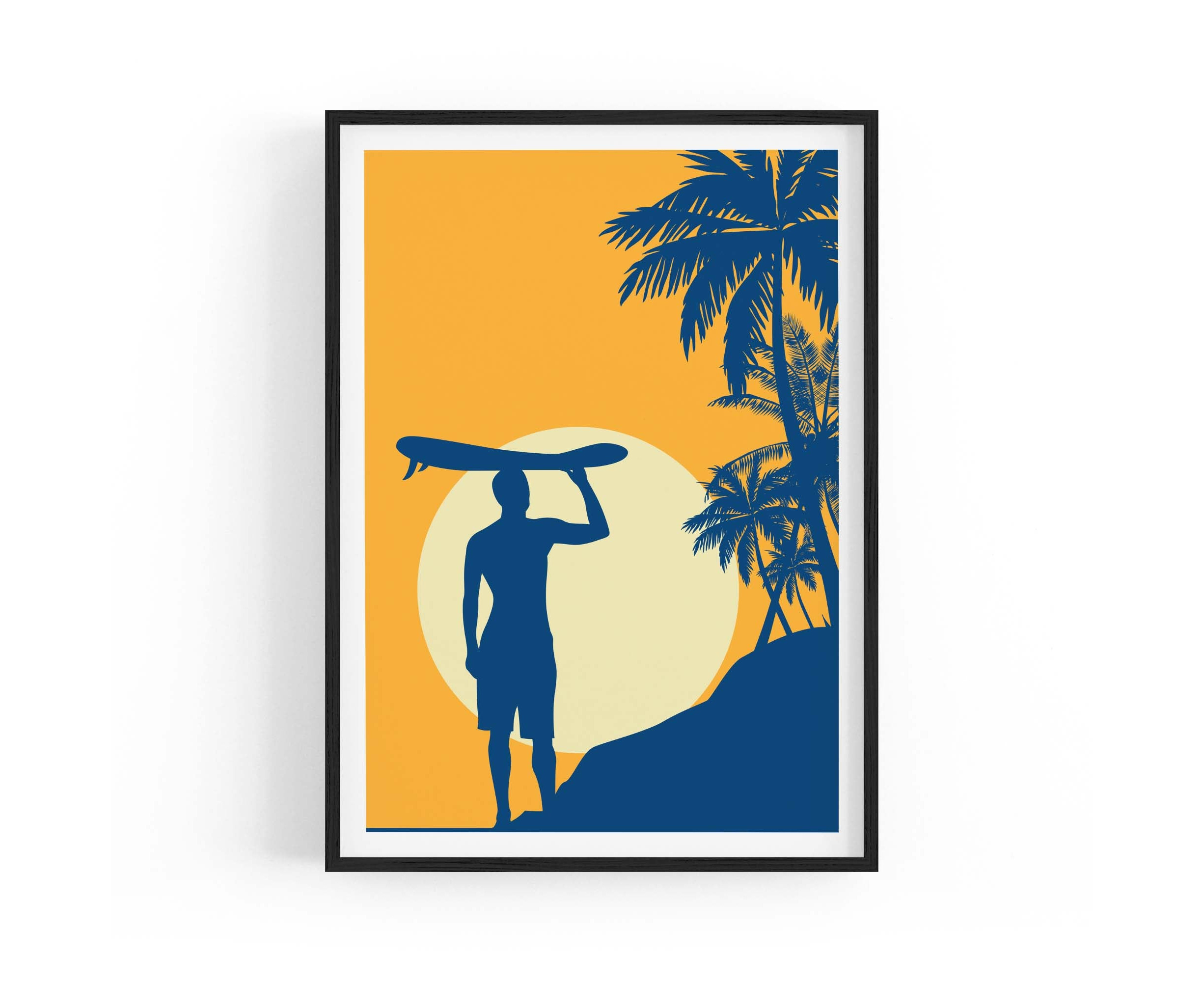 Retro Summer Surf Coastal Vintage Beach Wall Art #1 - Black Frame ...