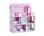 Giantex Large Kids Sweet Doll House Toy Wooden Dollhouse w/ Complete Accessories & Furniture Scale Creative Room, Pink