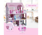 Giantex Large Kids Sweet Doll House Toy Wooden Dollhouse w/ Complete Accessories & Furniture Scale Creative Room, Pink