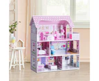 Giantex Large Kids Sweet Doll House Toy Wooden Dollhouse w/ Complete Accessories & Furniture Scale Creative Room, Pink