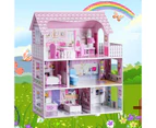 Giantex Large Kids Sweet Doll House Toy Wooden Dollhouse w/ Complete Accessories & Furniture Scale Creative Room, Pink