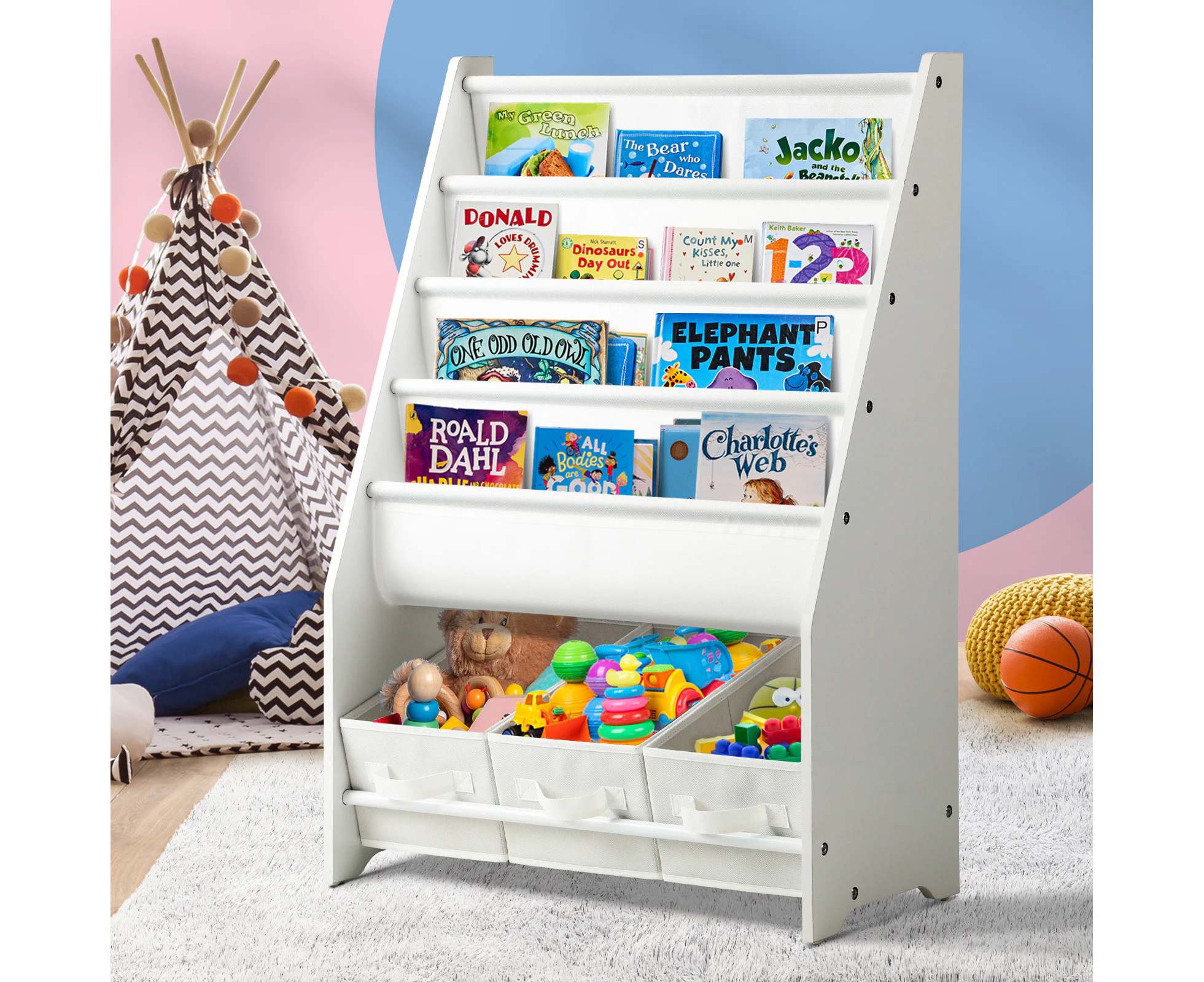 Oikiture Kids Bookshelf Toy Storage Box Organiser Display Shelf DIY Storage Rack