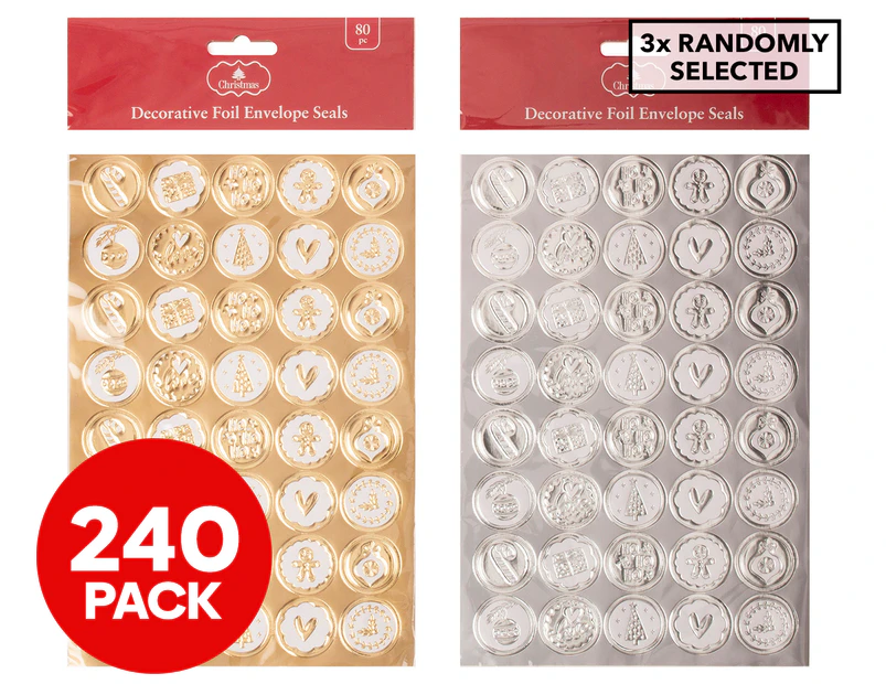 3 x DATS Decorative Foil Envelope Seals 80pk - Assorted Gold/Silver