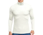WeMeir Men's Ribbed Slim Fit Knitted Pullover Turtleneck Autumn and Winter Sweater Long Sleeve Thermal Undershirt-White