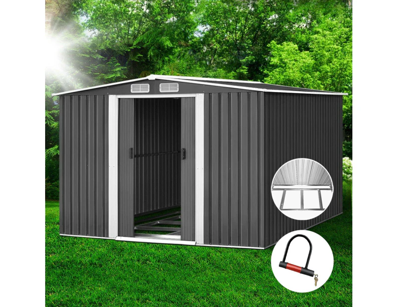 Giantz Garden Shed 2.58x3.14M w/Metal Base Sheds Outdoor Storage Workshop Shelter Sliding Door