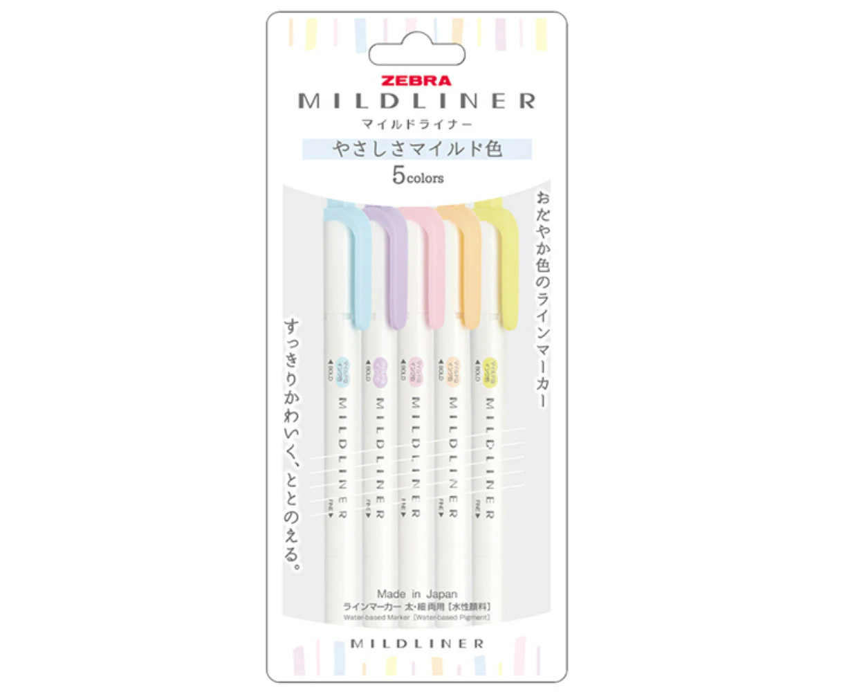 Zebra Mildliner Gentle colour set (5/pk) WKT7-5YC