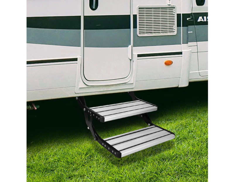 Double Caravan Step Folding Steps Pull Out Aluminium Camper Trailer Motorhome RV