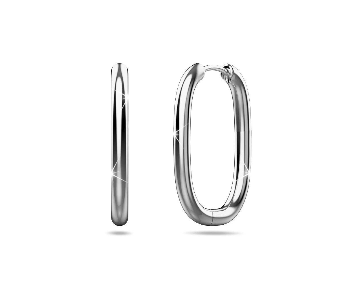 Solid 925 Sterling Silver Social Oval Huggie Earrings