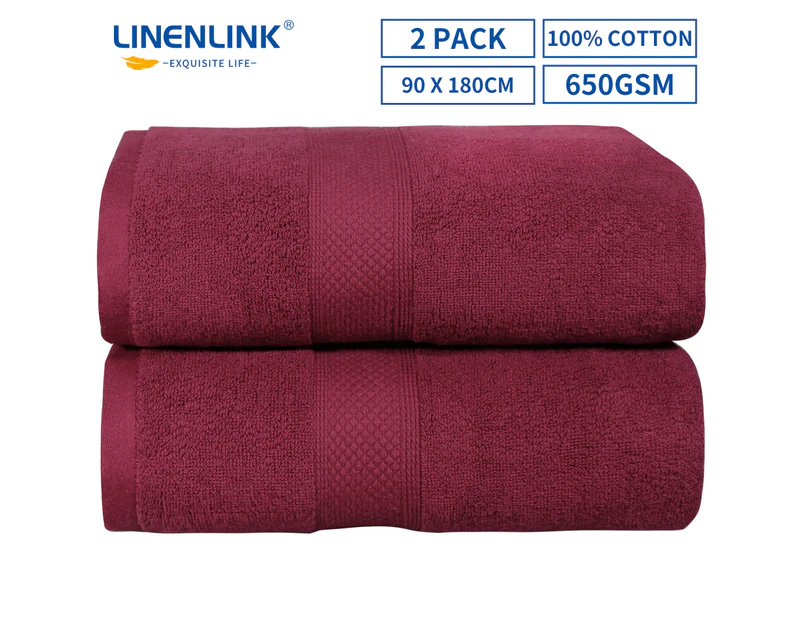 LINENLINK Luxury Cotton Bath Sheet 2 Pack - Burgundy