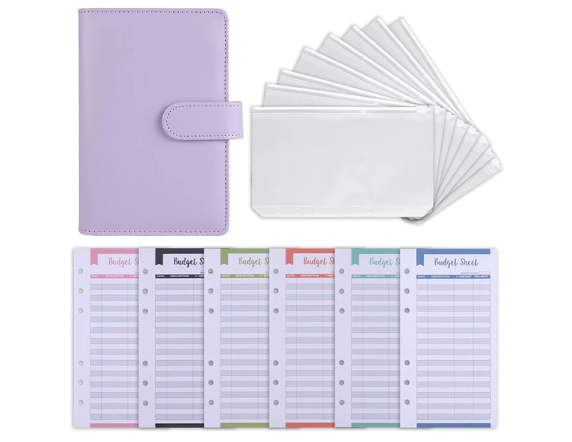 1 Set Budget Book Loose Leaf Multi-use Faux Leather Money Saving Schedule Planner for School-Purple