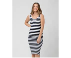 Lee Button Down Rib Dress  Navy / White Womens Maternity Wear by Ripe Maternity