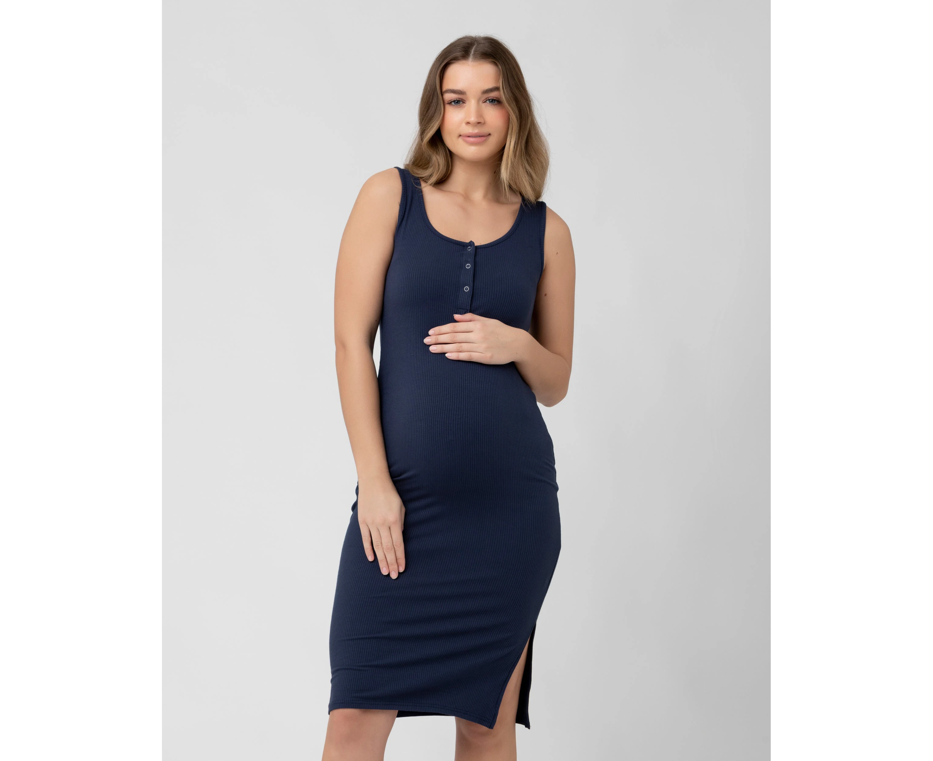 Penny Button Down Rib Dress  Navy Womens Maternity Wear by Ripe Maternity