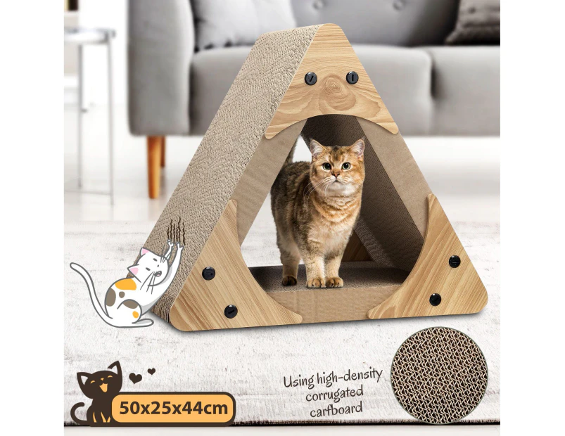 Triangle Cat Scratcher Bed Cave House Tunnel Cardboard Lounge Scratching Toy