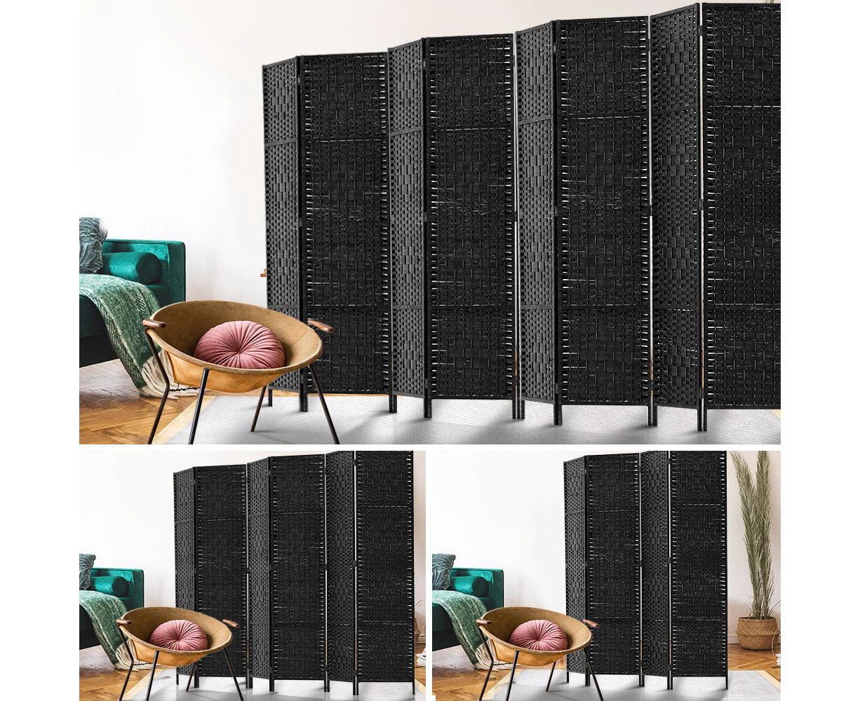 Artiss Panel Room Divider Screen Privacy Rattan Dividers Stand Fold Woven Black