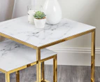 Cooper & Co. 2-Piece Ali Square Nested Glass Marble Table Set - White/Gold