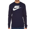 Nike Men's Icon Futura Long Sleeve Tee / T-Shirt / Tshirt - Obsidian/White