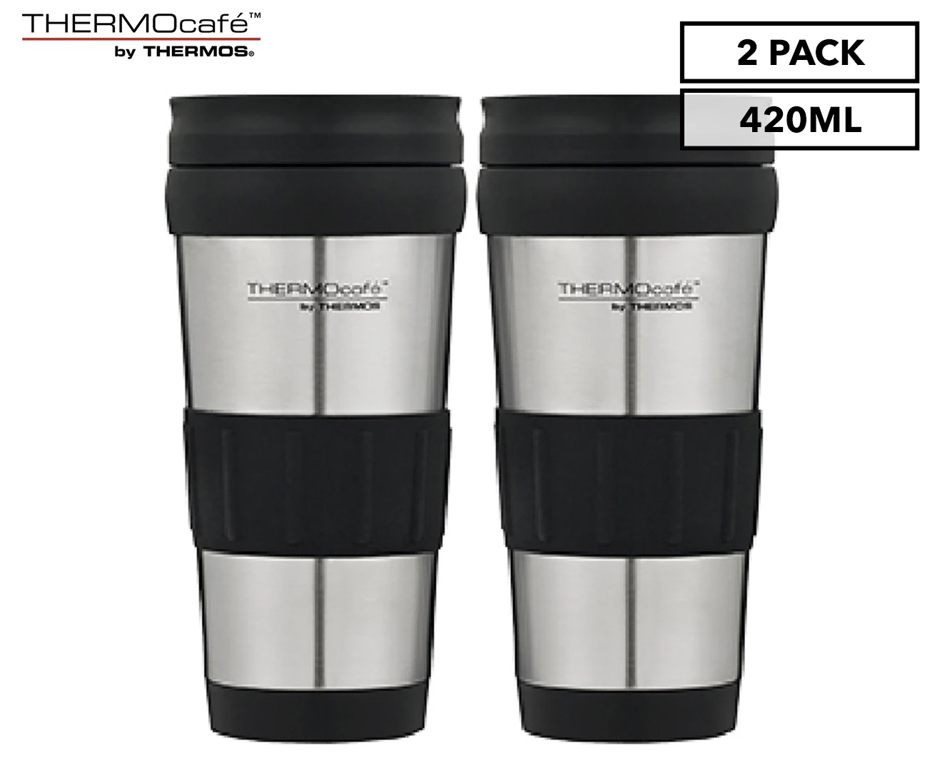 THERMOcafe 420mL Travel Tumblers 2-Pack - Black/Silver