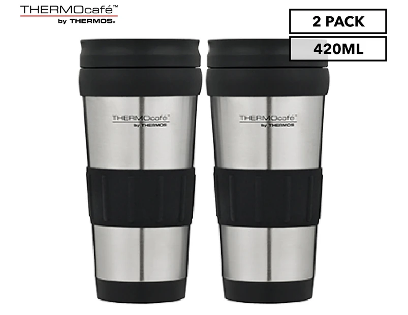 THERMOcafe 420mL Travel Tumblers 2-Pack - Black/Silver