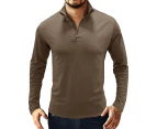 WeMeir Men's Polo Shirt Slim Fit Knitted Henley Shirts Mock Neck Winter Pullover Thermal Undershirt-Brown