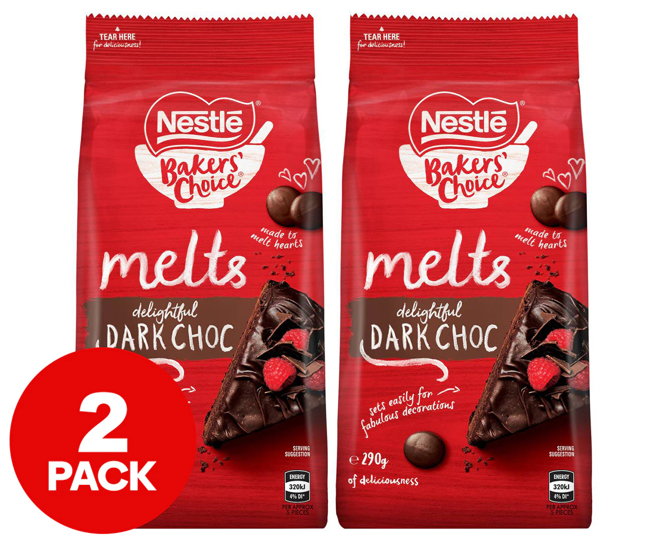 2 x Nestlé Bakers' Choice Melts Dark Chocolate 290g