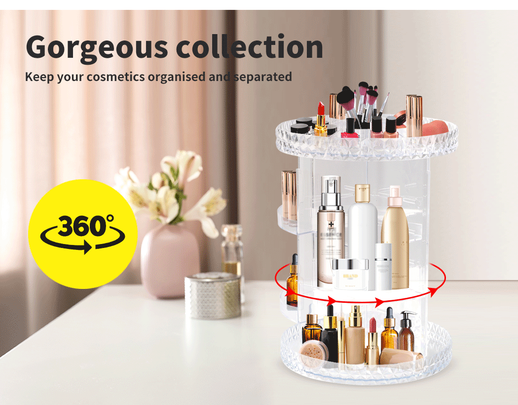 Makeup Organiser Acrylic Cosmetic Storage Holder Display Stand 360° Rotating