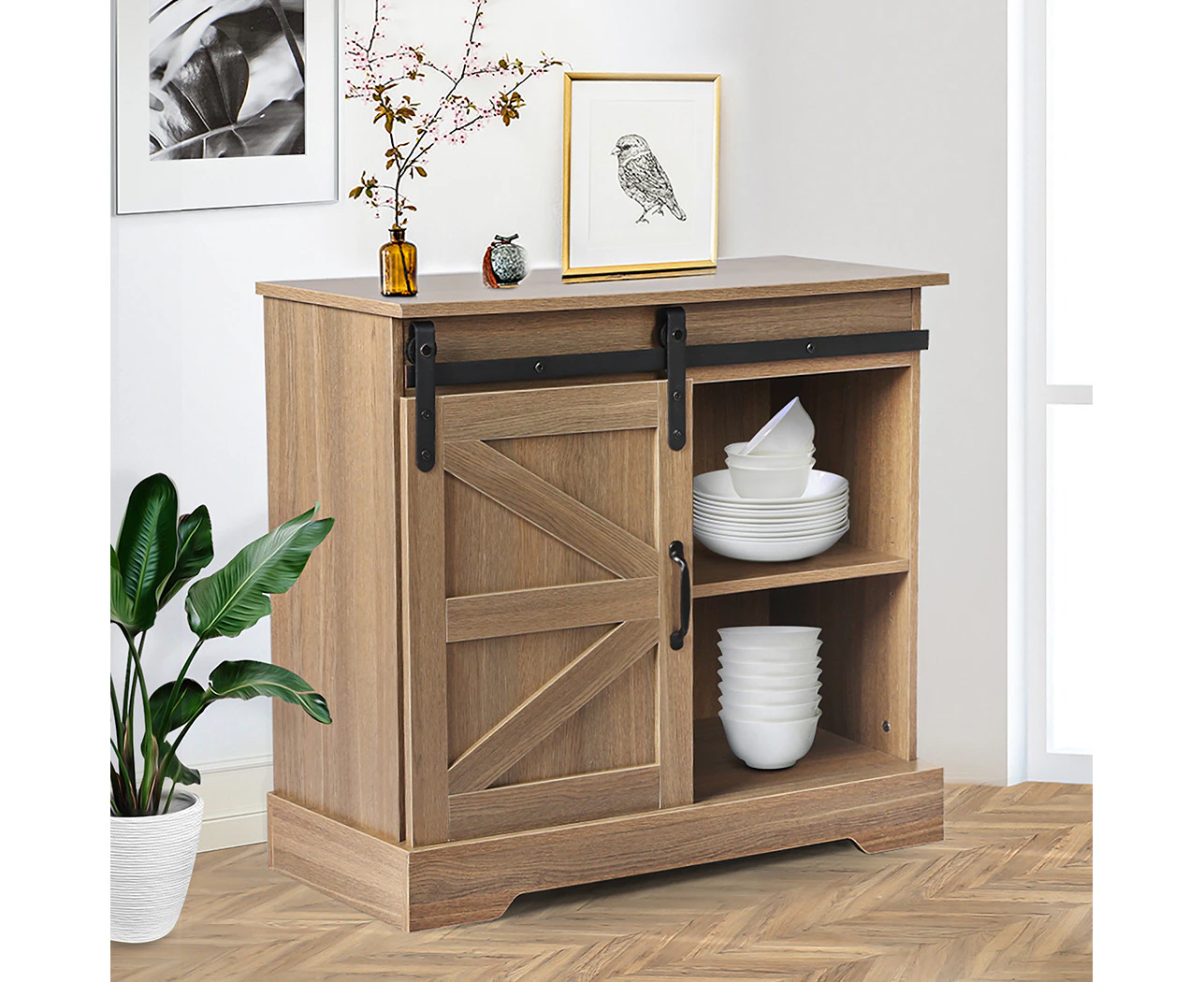 Levede Buffet Sideboard Storage Cabinet Sliding Barn Door Kitchen Cupboard