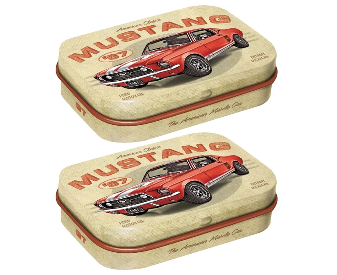 2x Nostalgic Art 6cm Mint Tin Box Ford Mustang GT 1967 Red Fresh Breath Candy