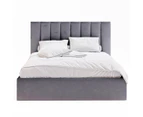 Gas Lift Storage Bed Frame with Vertical Lined Bed Head in King, Queen and Double Size (Fossil Grey Velvet)