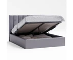 Gas Lift Storage Bed Frame with Vertical Lined Bed Head in King, Queen and Double Size (Fossil Grey Velvet)