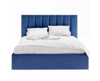 Gas Lift Storage Bed Frame with Vertical Lined Bed Head in King, Queen and Double Size (Navy Blue Velvet)