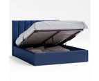 Gas Lift Storage Bed Frame with Vertical Lined Bed Head in King, Queen and Double Size (Navy Blue Velvet)