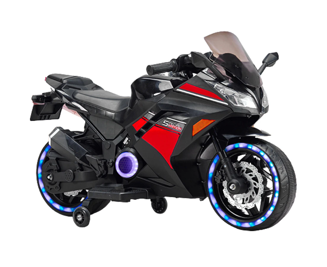 POSHO Black 12V Kids Ride on Ninja Motorcycle with Hand Throotle