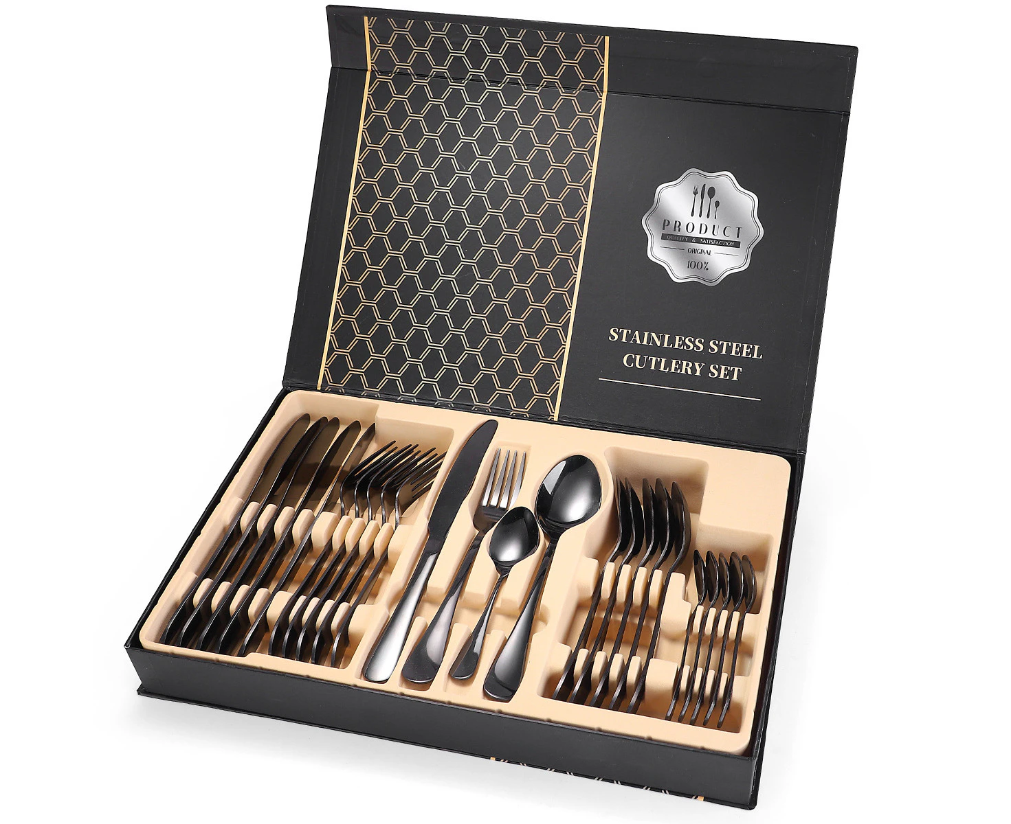 24pcs Black Stainless Steel Cutlery Set