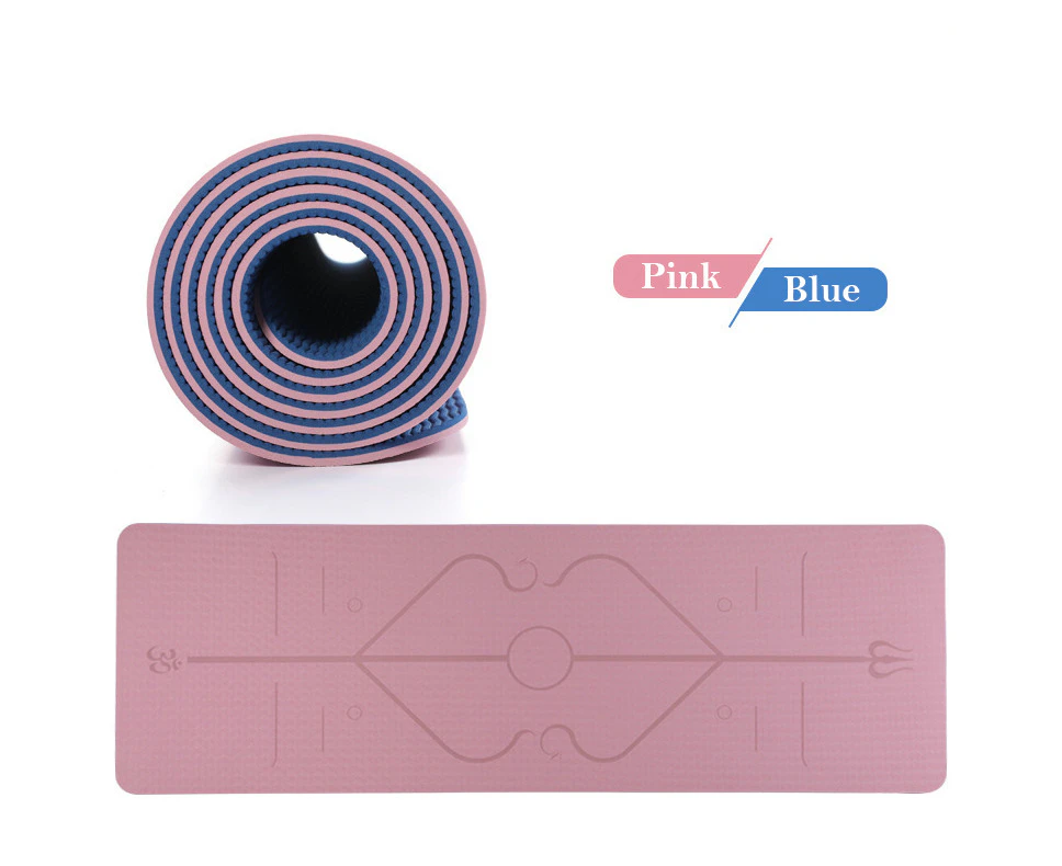 TPE Yoga Mat Exercise Fitness Non Slip Dual Layer - Pink/Blue